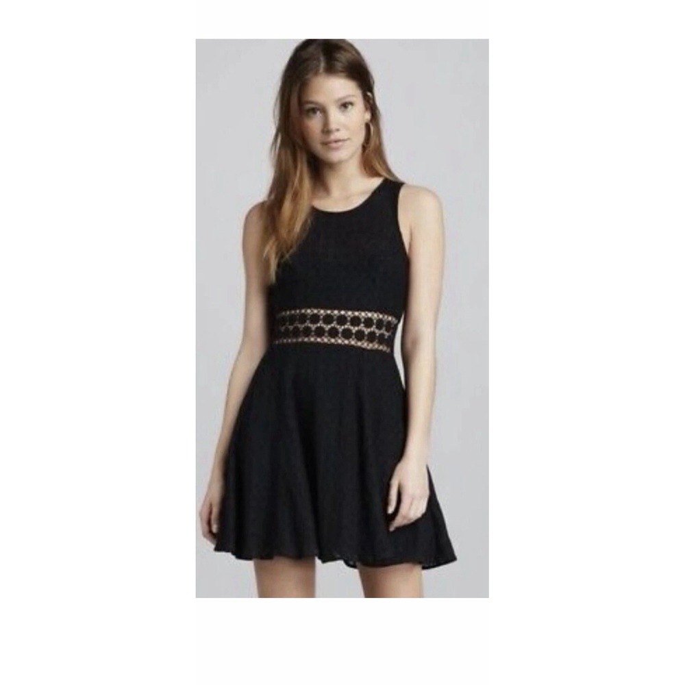 Free People Daisy Waist Lace Fit‎ & Flare Mini Dress Womens Size 4 Black #K1-1